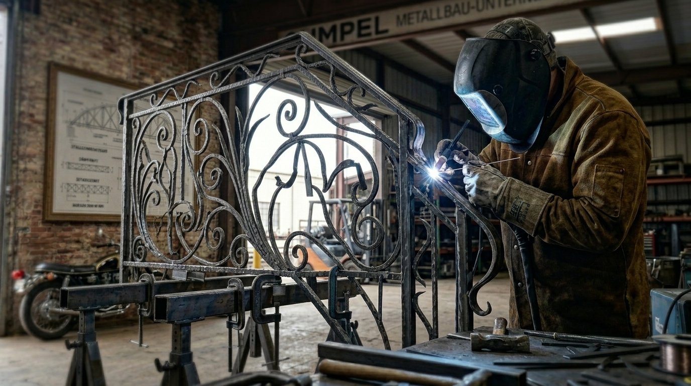 Metallgeländer wird geschweißt